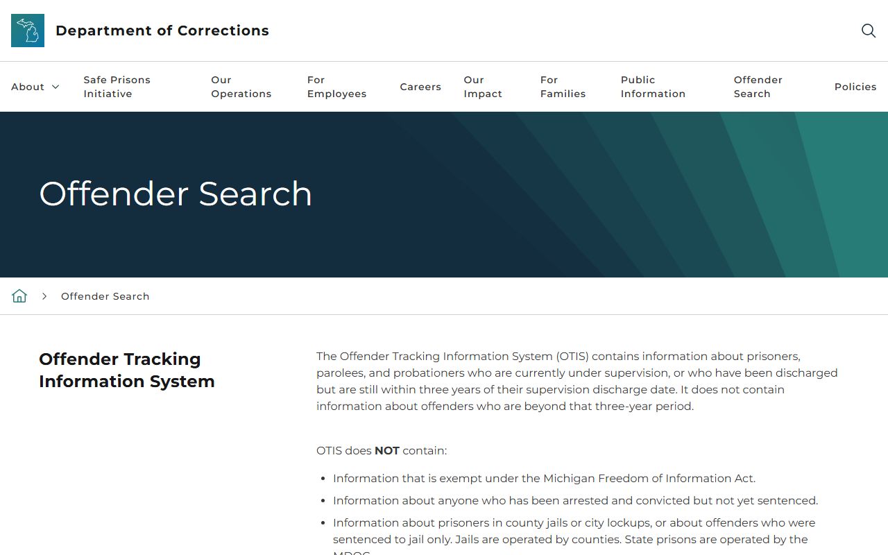 Michigan OTIS page showing supervision scope beyond Shiawassee County arrest records