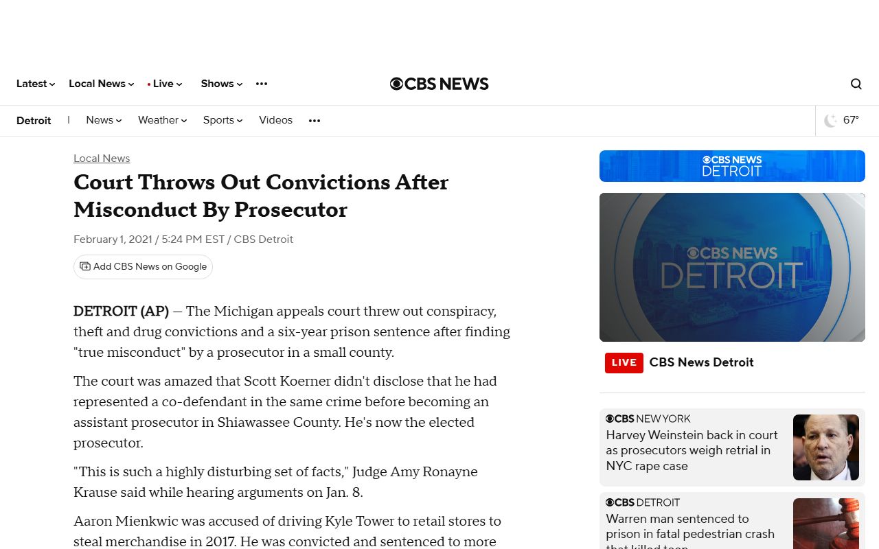 News coverage of a reversed Shiawassee County case tied to appellate court dockets