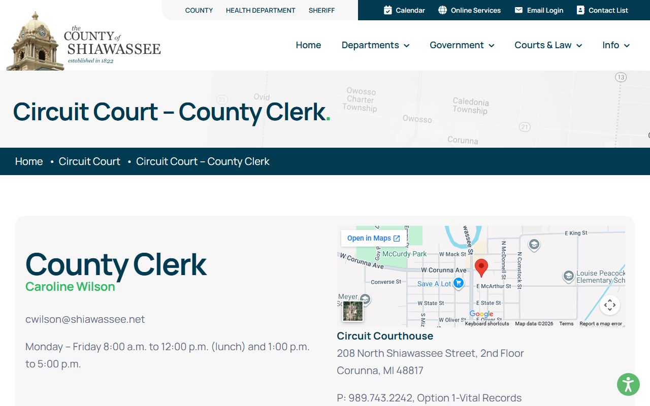 Shiawassee County Circuit Court Clerk page for court records access