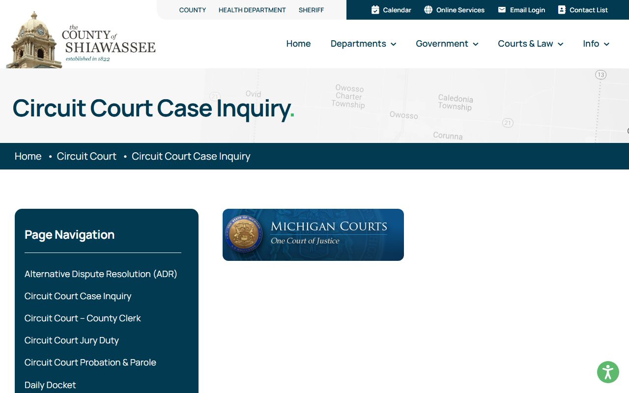 Shiawassee County Circuit Court case inquiry link for court records