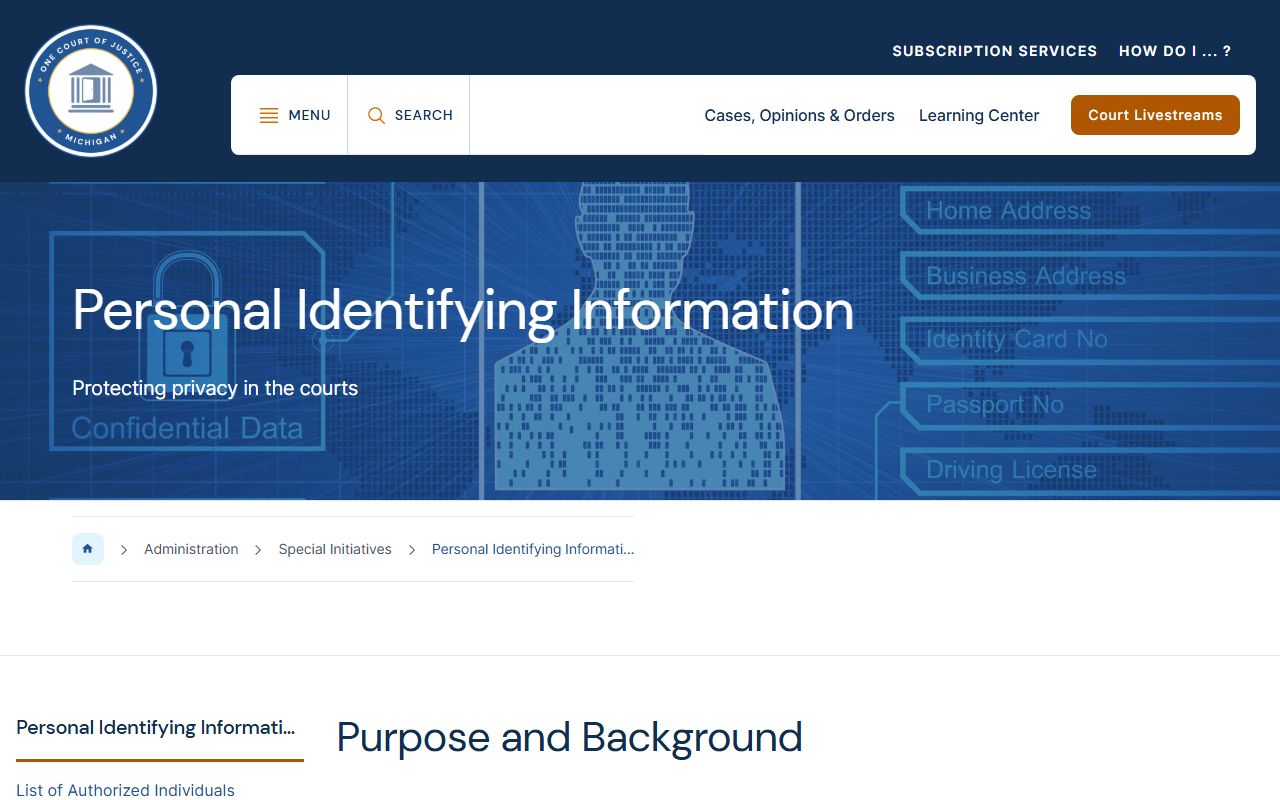 Michigan Courts personal identifying information rules for Shiawassee County court records