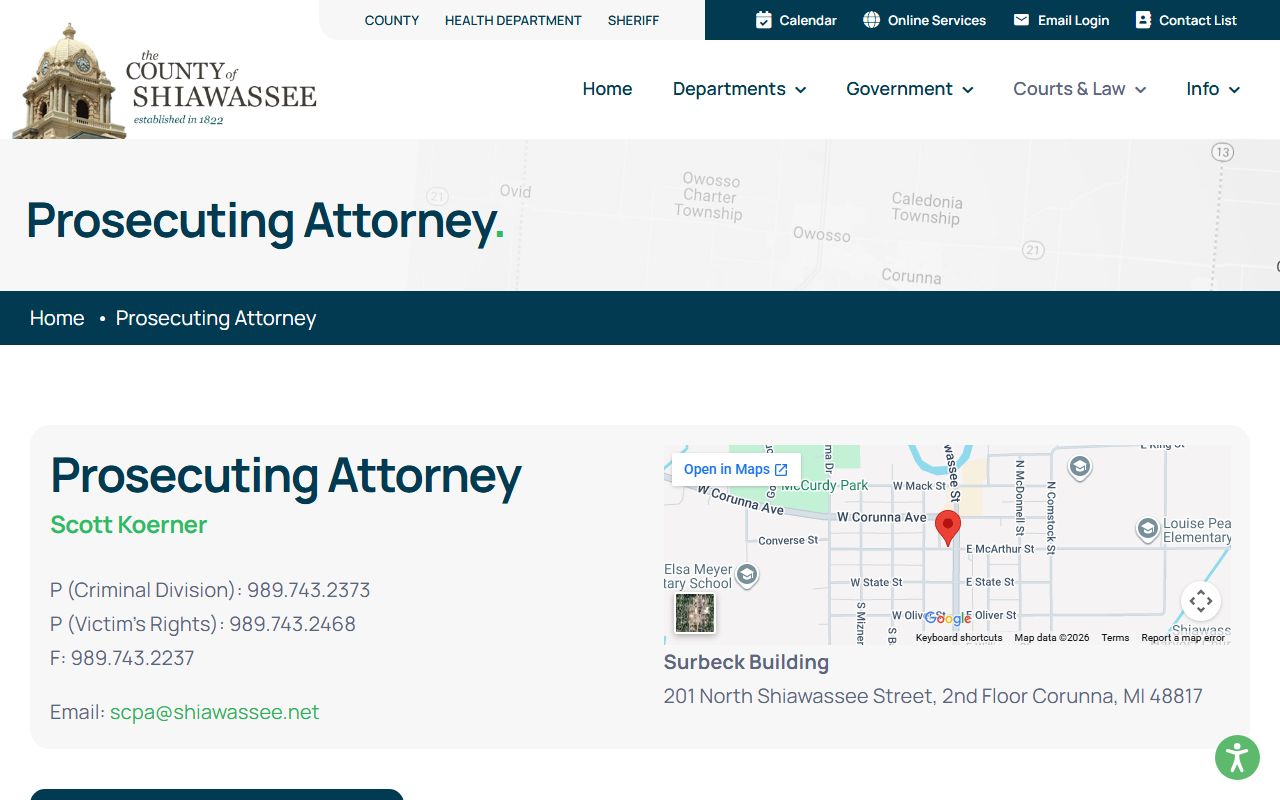 Shiawassee County Prosecuting Attorney office that authorizes criminal court record charges