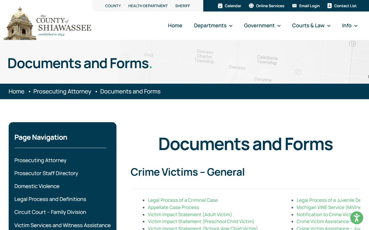 Shiawassee County prosecutor forms that feed criminal court records