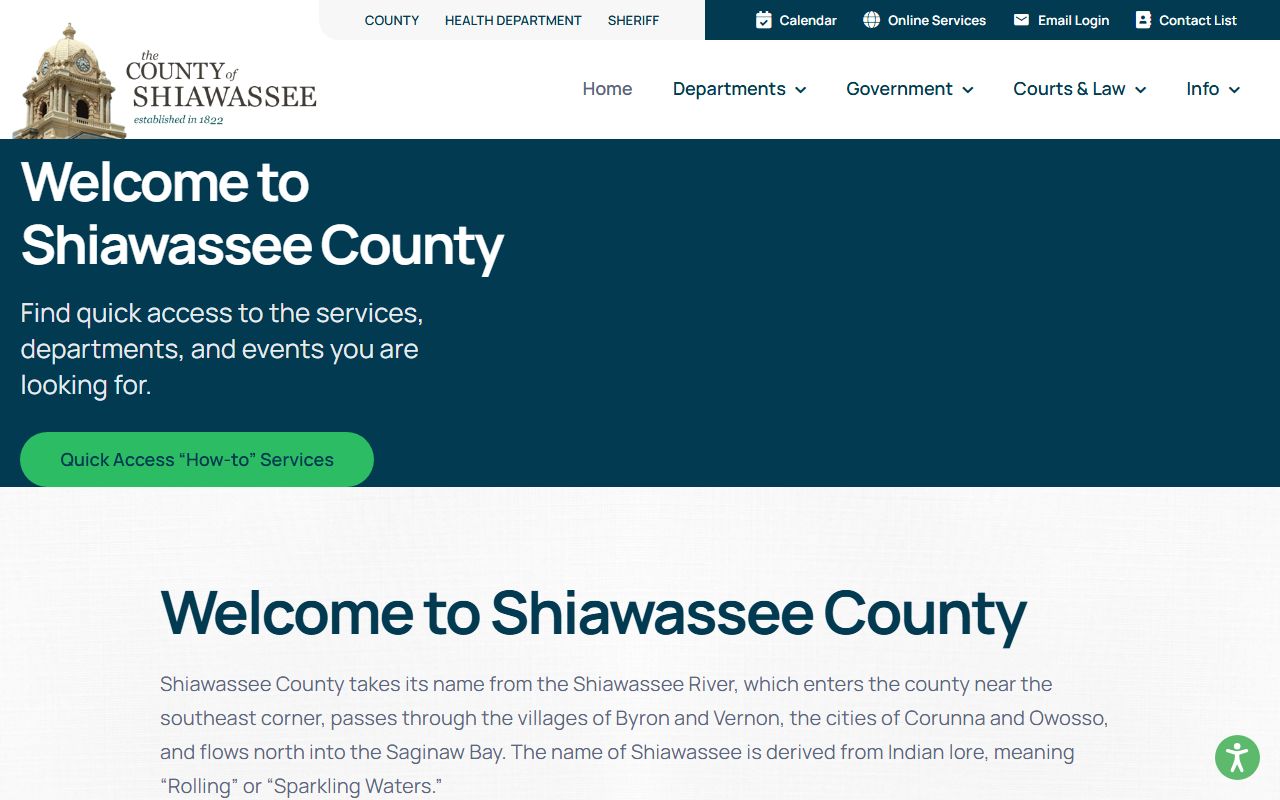 Official Shiawassee County homepage linking to court records offices