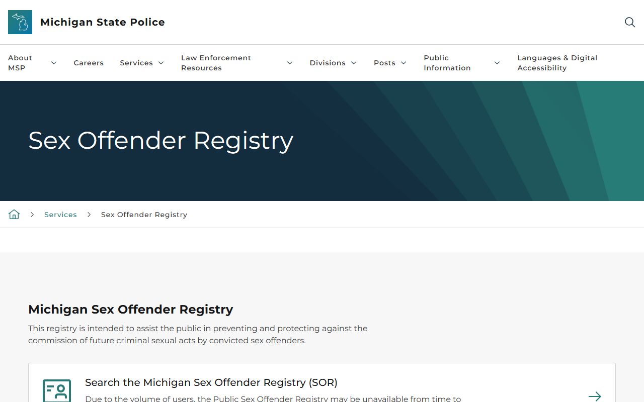 Michigan State Police sex offender registry instructions relevant to Shiawassee County searches
