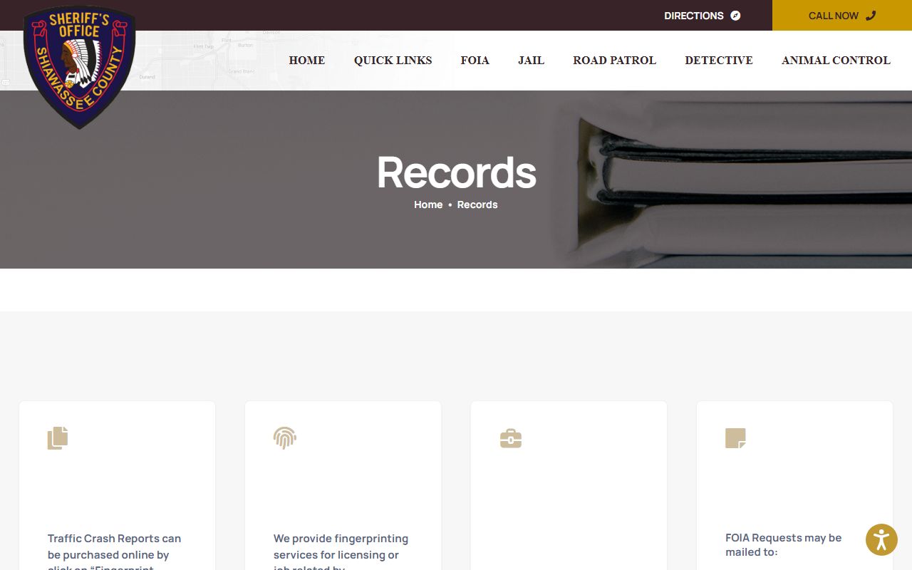 Shiawassee County Sheriff's records and FOIA request page for police reports